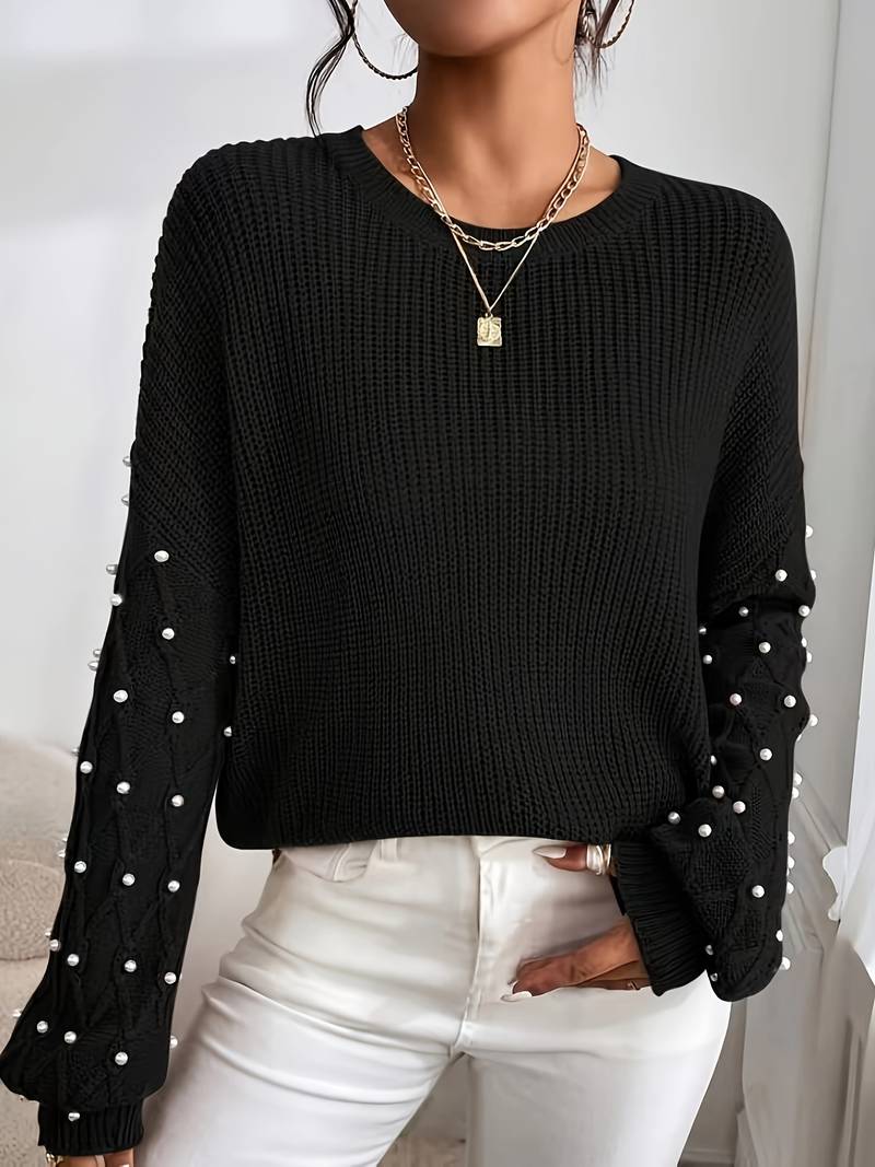 Gebreide Trui Met Parels Op De Mouwen