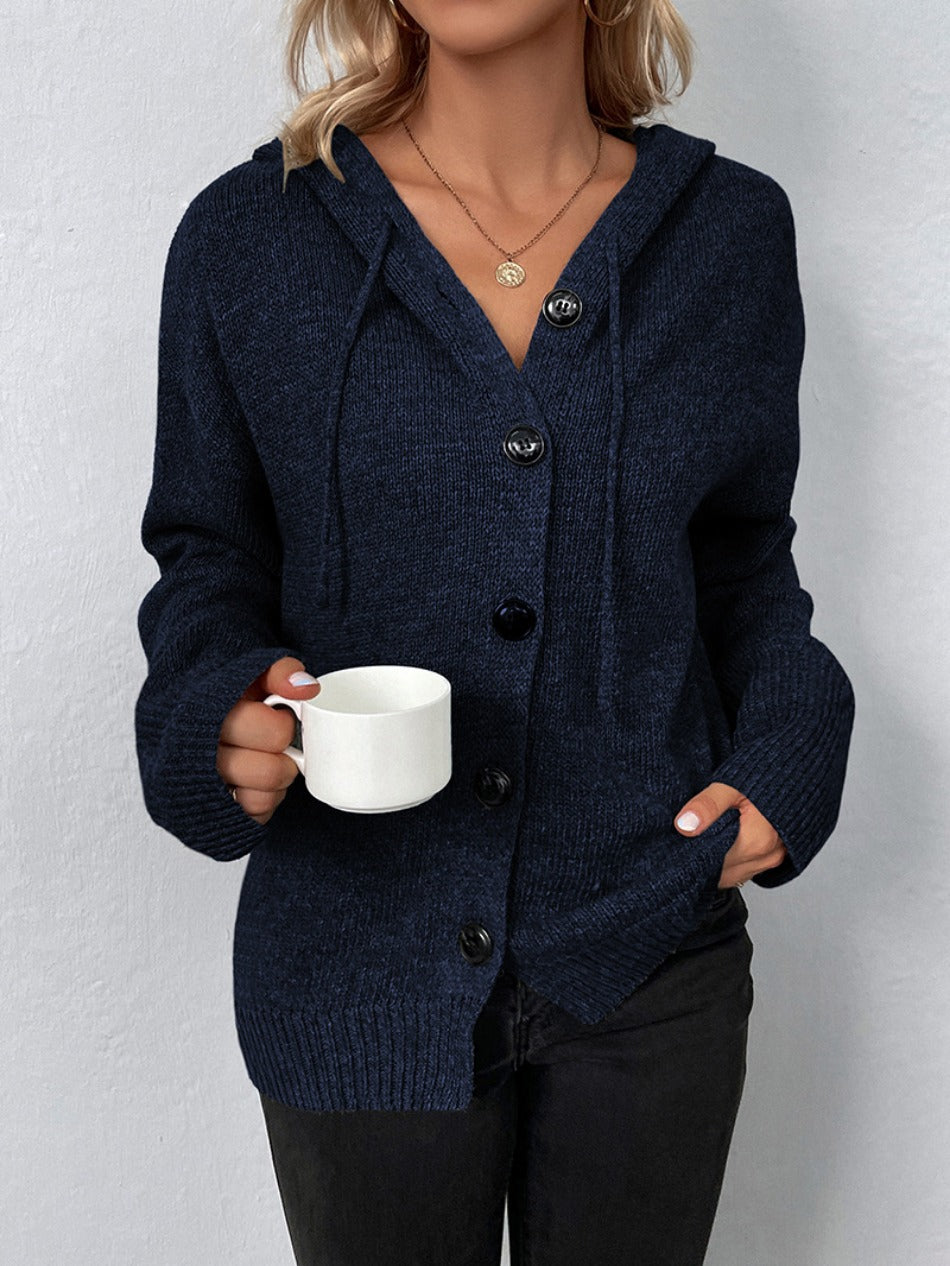 Donkerblauwe cardigan met capuchon