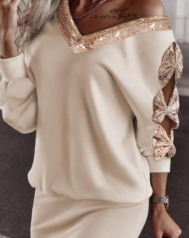 Beige jurk met v-hals