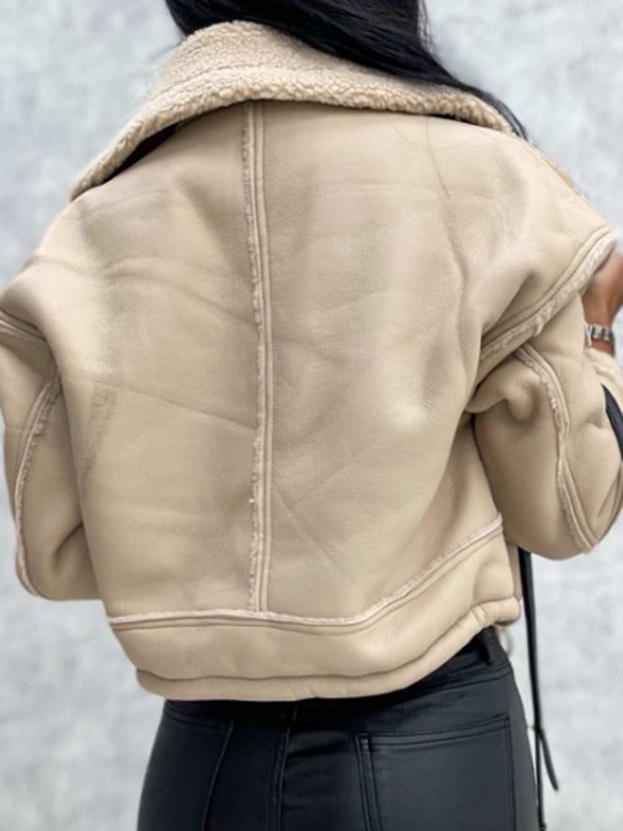 Beige kort bikerjack