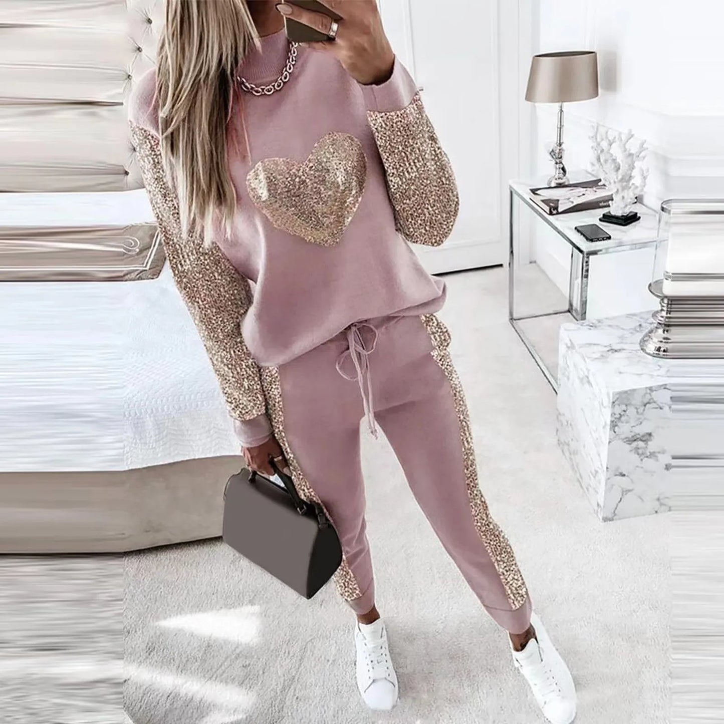 Elestria - Casual Tweedelige Set met Pailletten