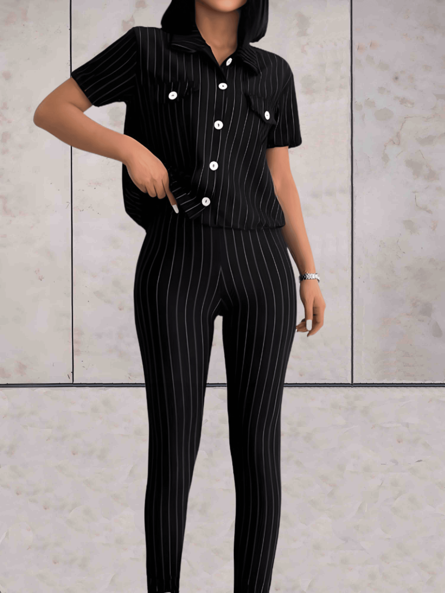 Faith - 2-delige set ribdesign poloblazer met knopen en pantalon