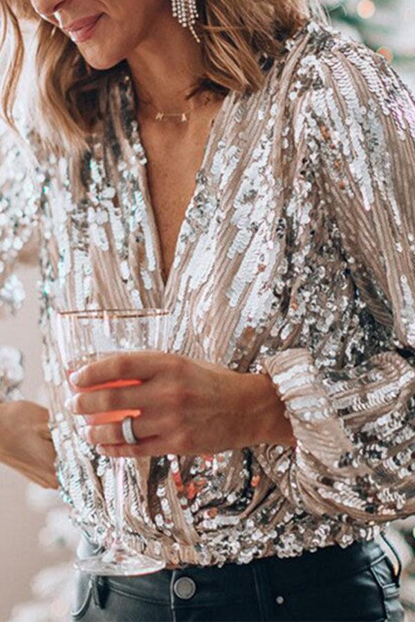 Christiana - Sparkling Glitter V-hals Top