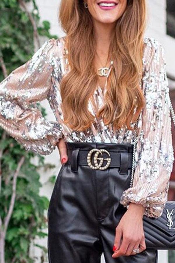 Christiana - Sparkling Glitter V-hals Top