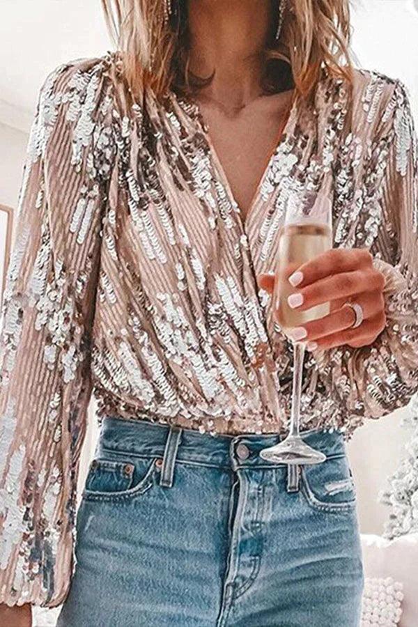 Christiana - Sparkling Glitter V-hals Top