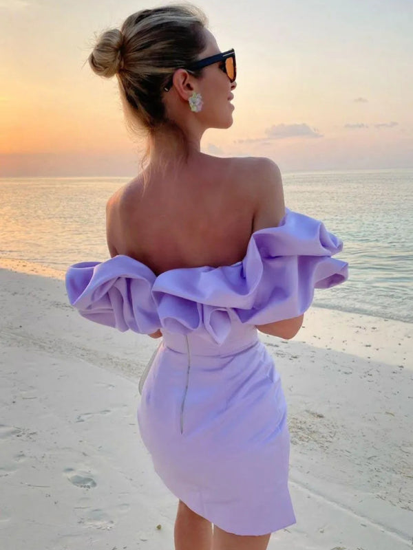 Off-the-shoulder satijnen jurk met ruches - Kennedy