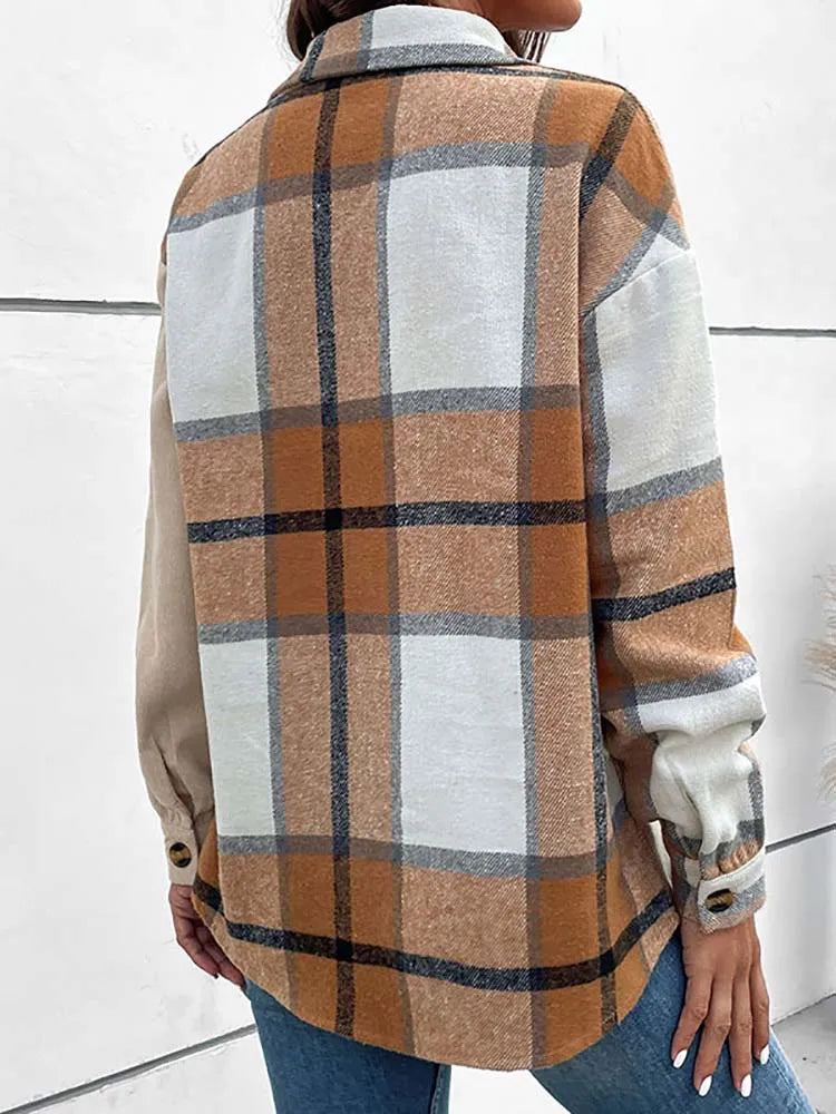 Beige blouse met geruite print