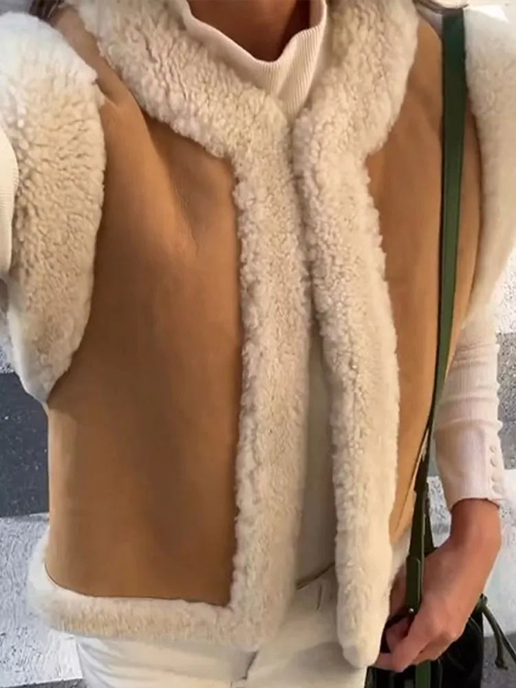 Bruin gilet met imitatiebont