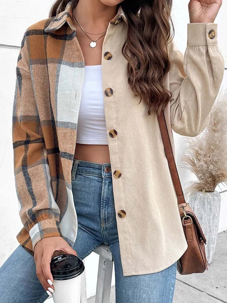 Beige blouse met geruite print