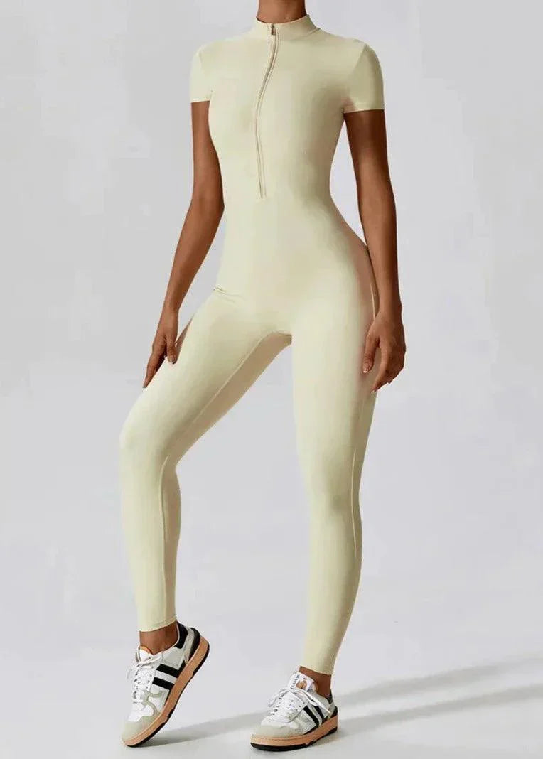 Alicia - Korte Mouwen Sport Jumpsuit met Voorkant Rits