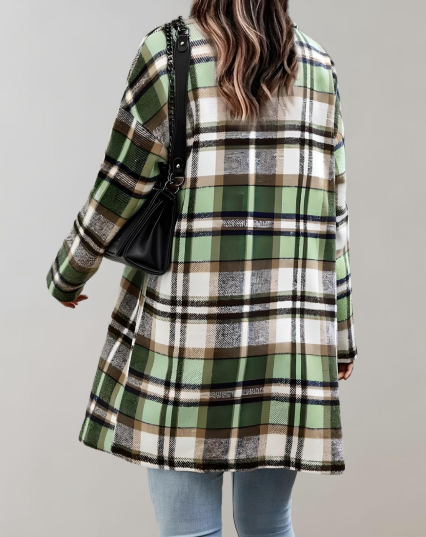 Maxinne | Oversized en lang geruit jack met zijzakken