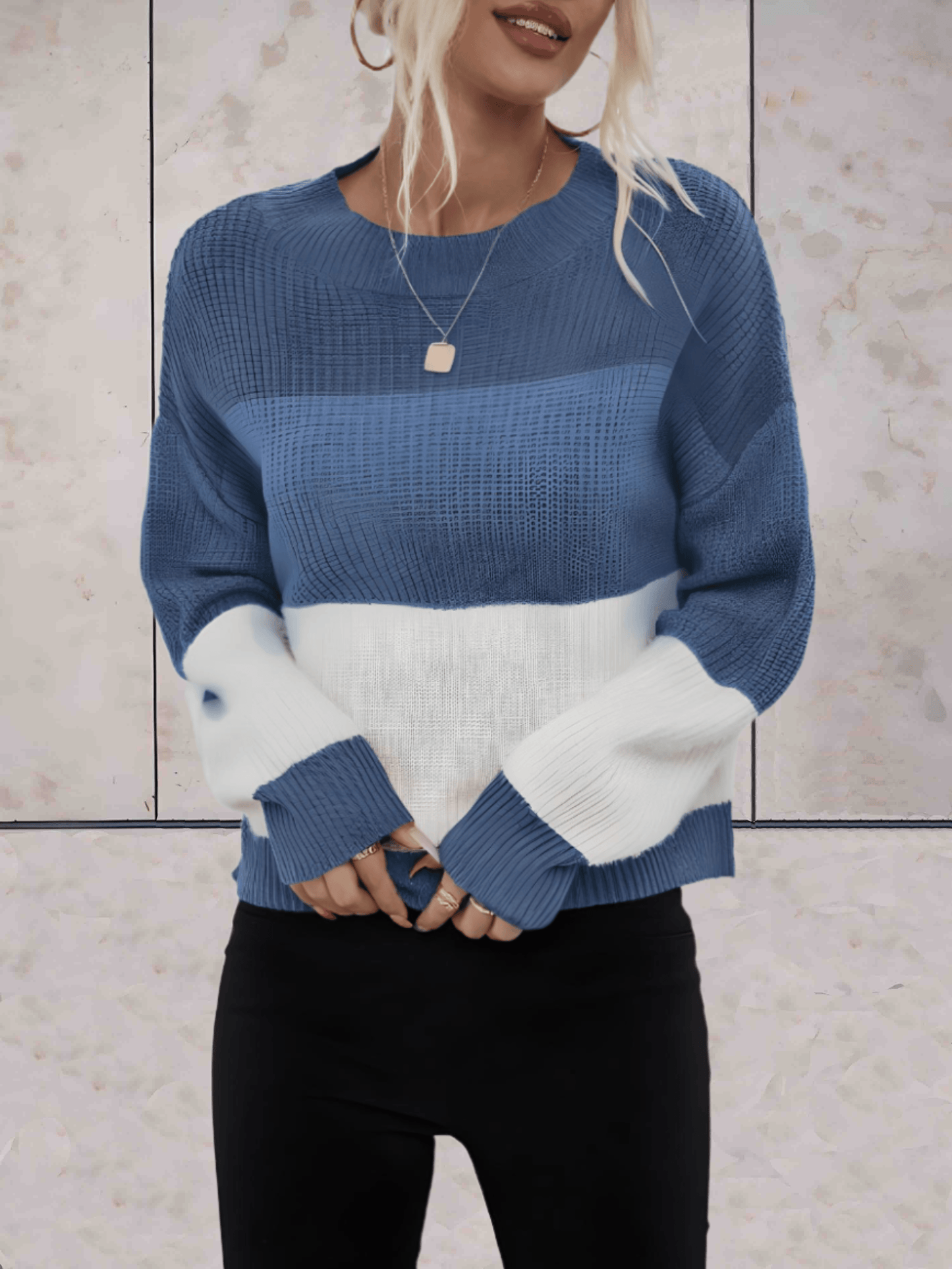 Olivia - Horizontale driekleurige oversized trui met ronde hals