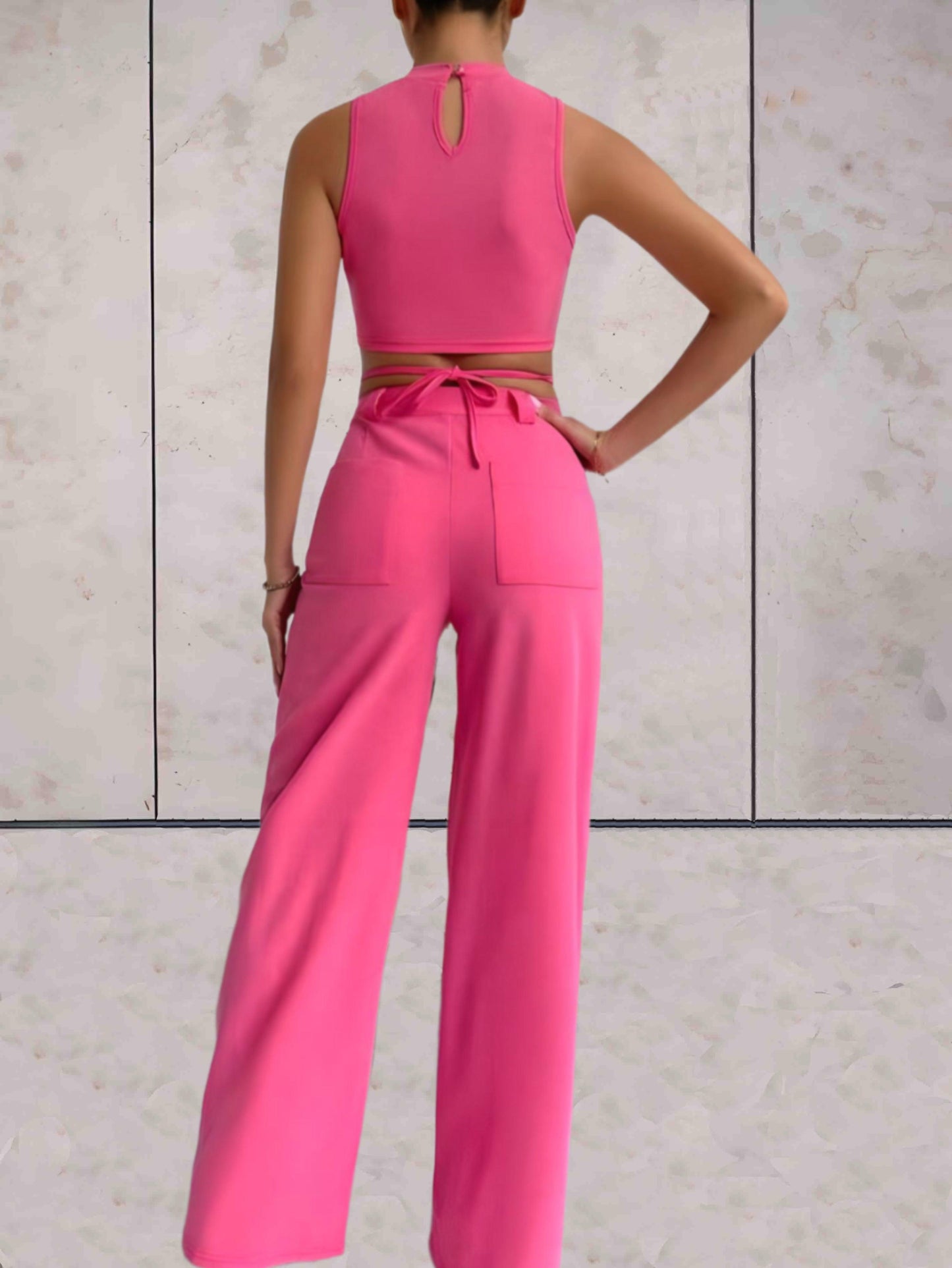 Apolline - 2-delige set coltrui mouwloos met x tie-design in het middengedeelte en een high-waisted coördinaten