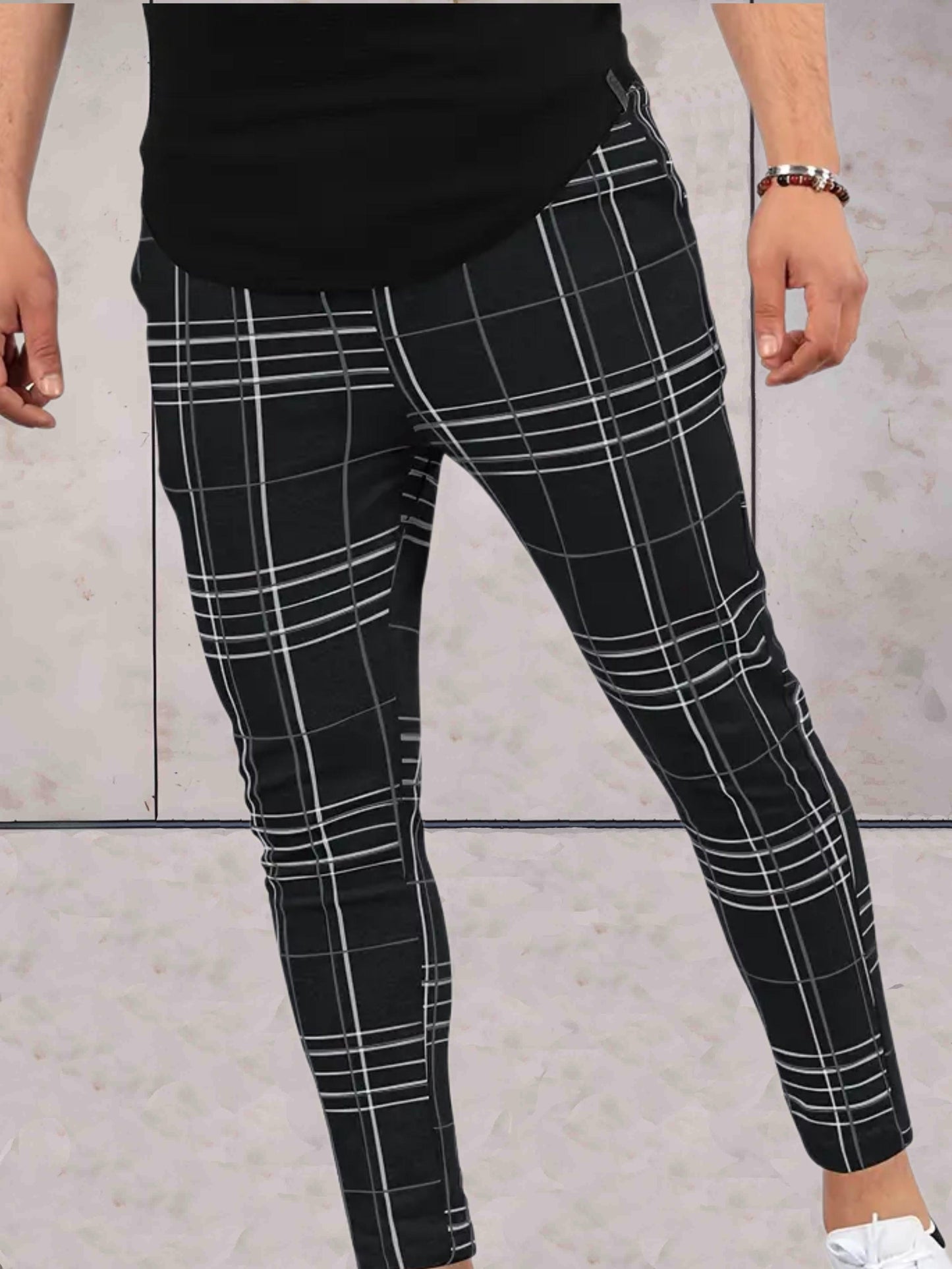Garnet - Skinny joggers voor heren met geruit design broek