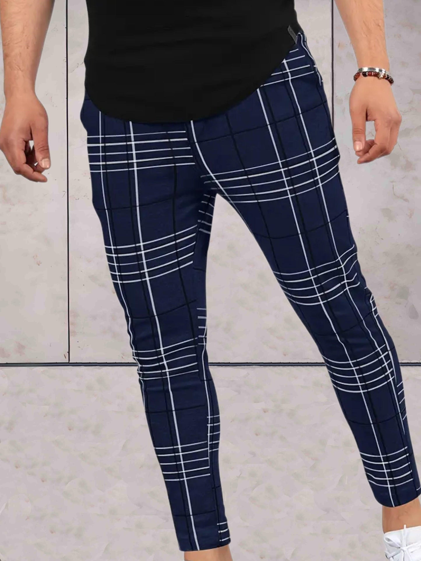 Garnet - Skinny joggers voor heren met geruit design broek