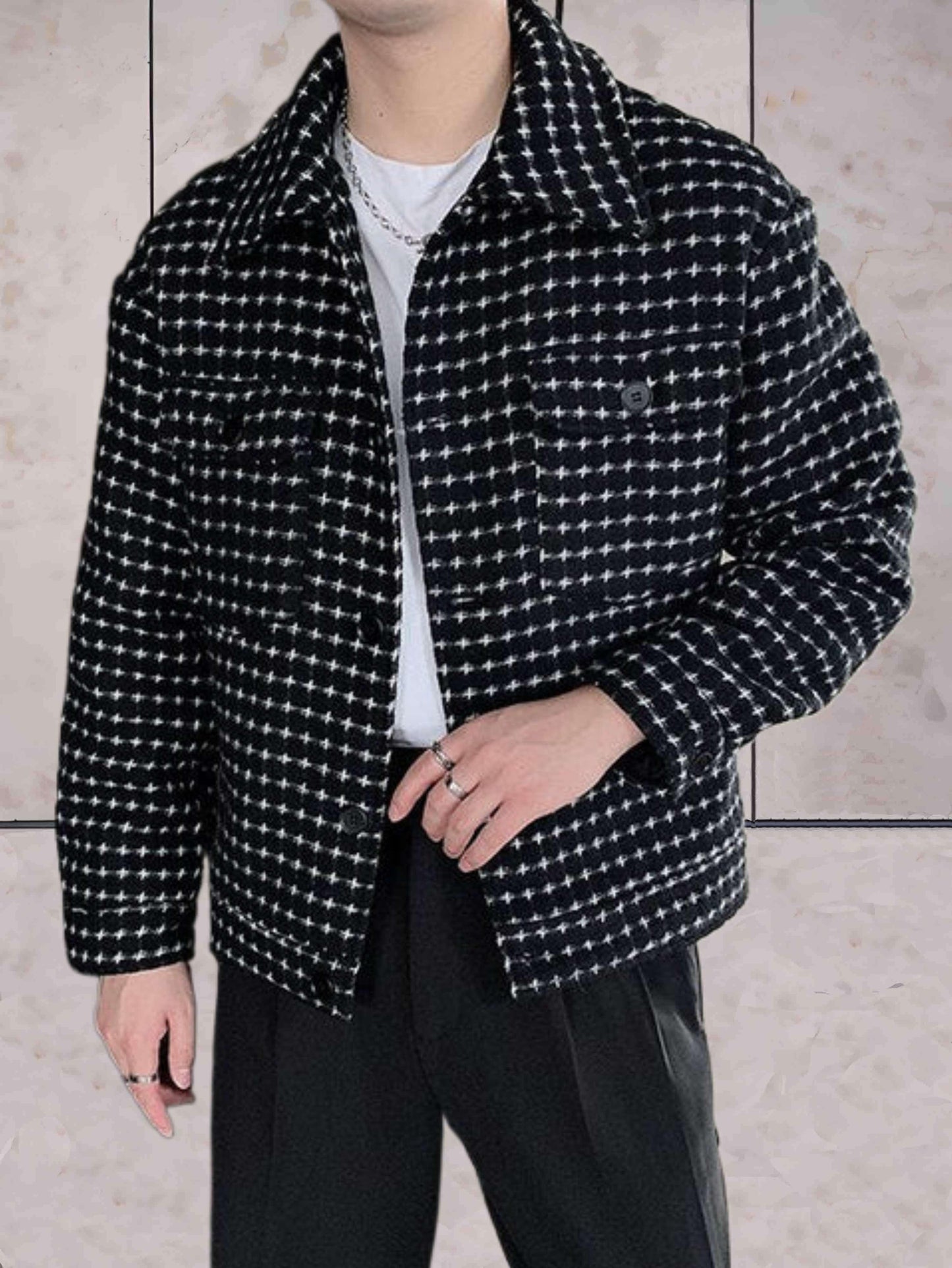 Jason - casual modieus slim fit zwart jack met witte stip print en borstzakken