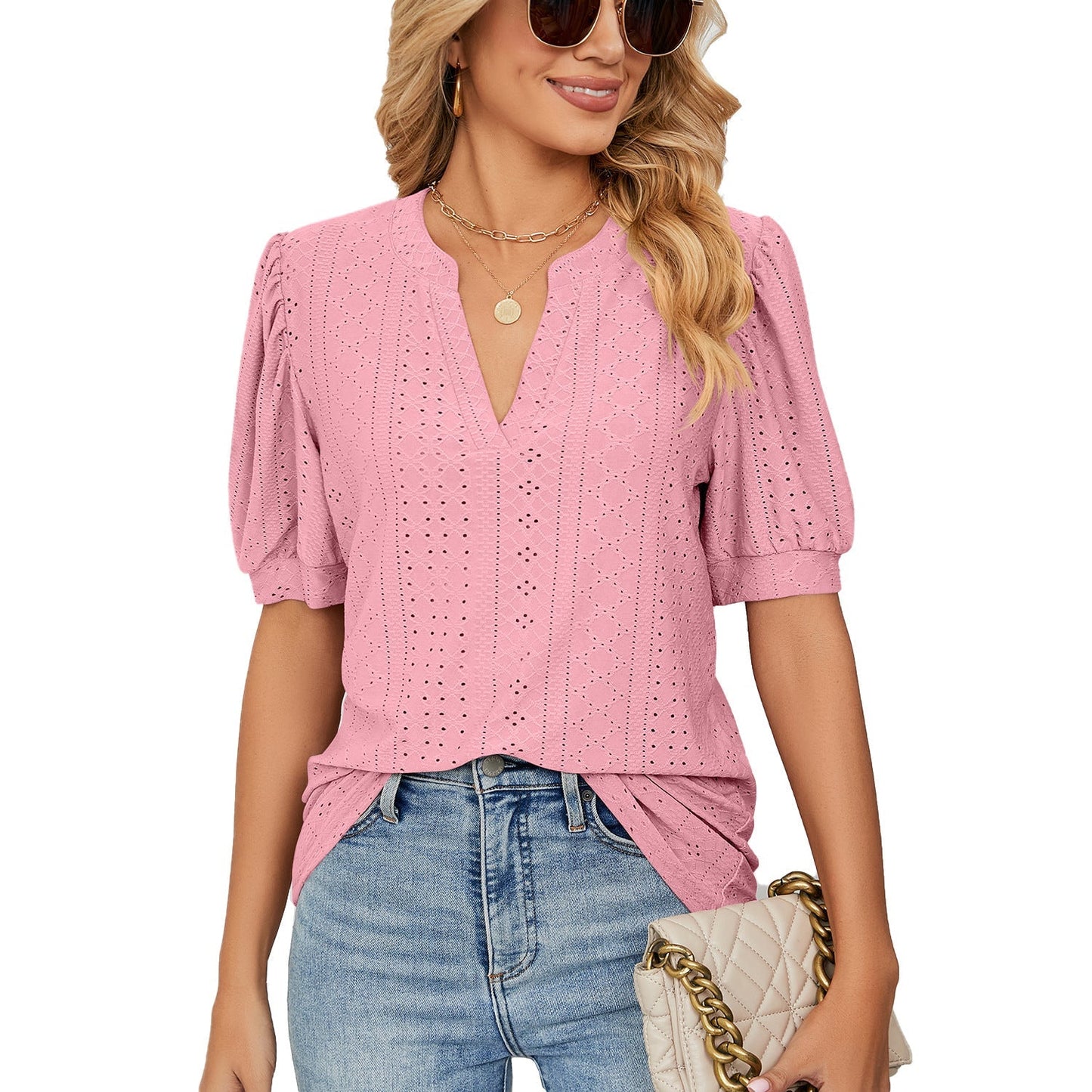 Agatha | blouse met pofmouw en v-hals