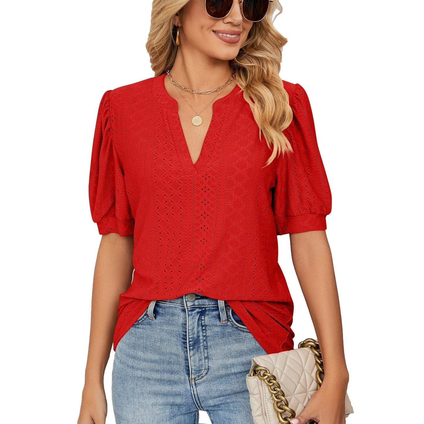 Agatha | blouse met pofmouw en v-hals