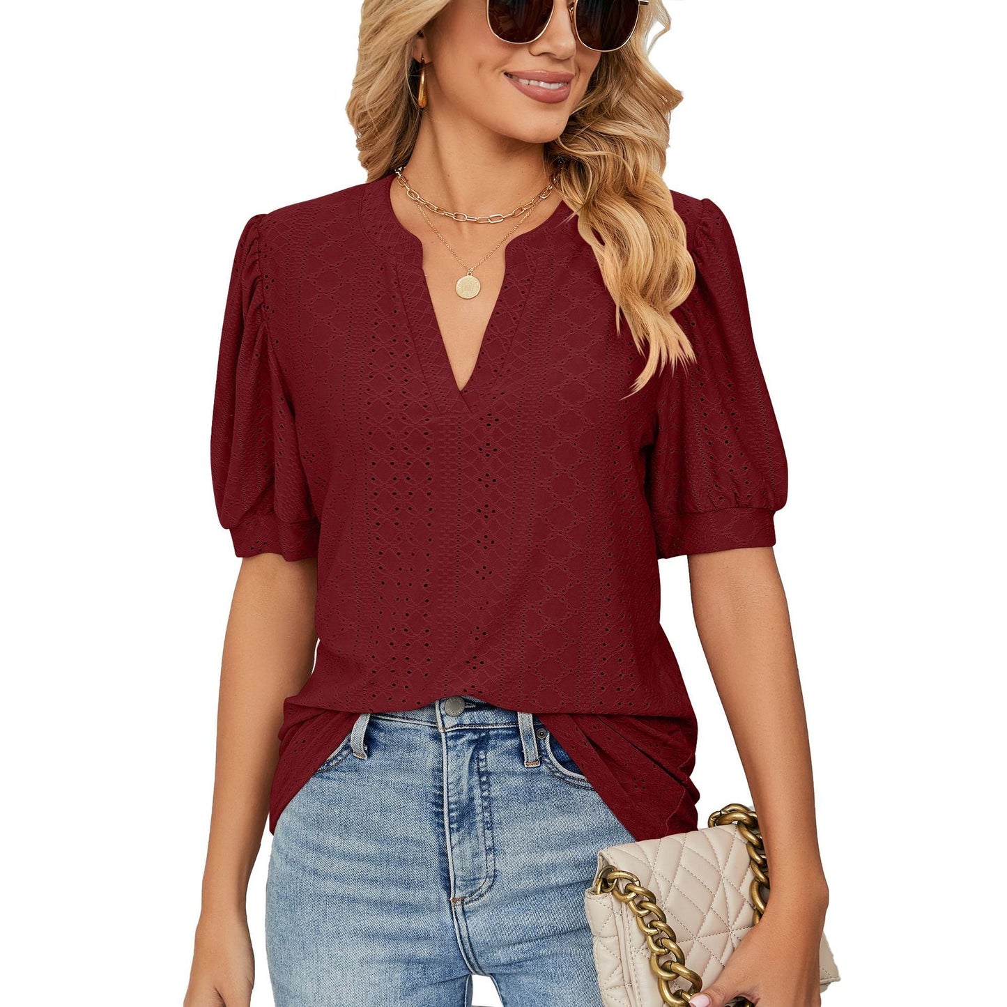 Agatha | blouse met pofmouw en v-hals