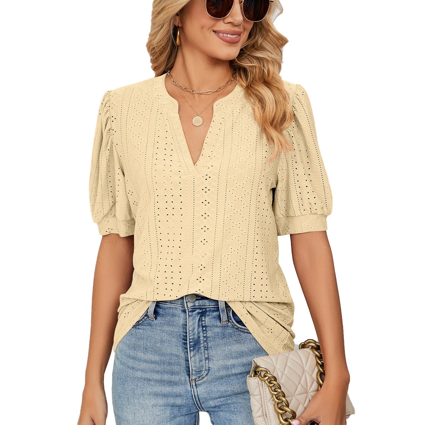 Agatha | blouse met pofmouw en v-hals