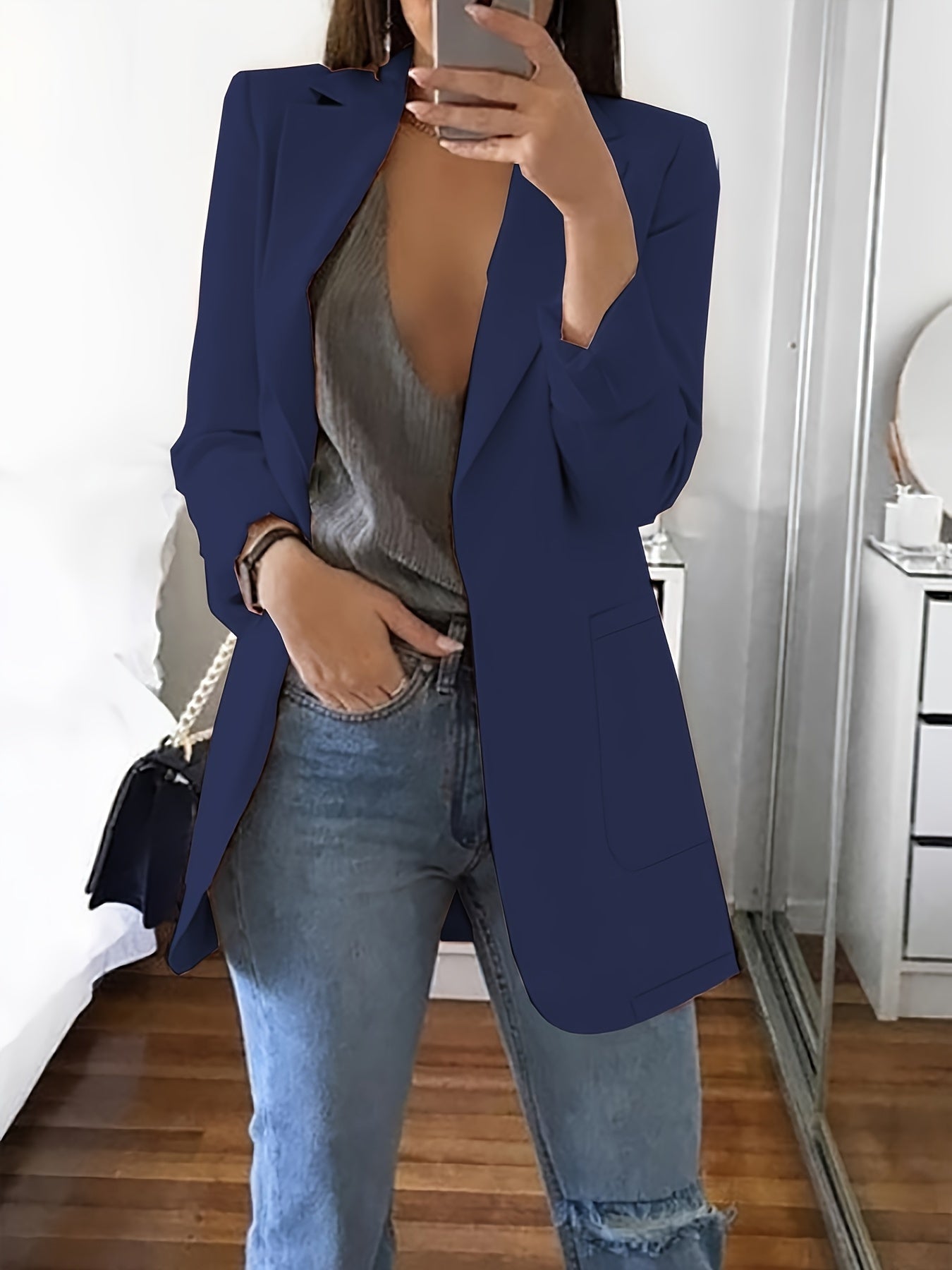 Effen gekleurde blazer met open voorkant - Grace