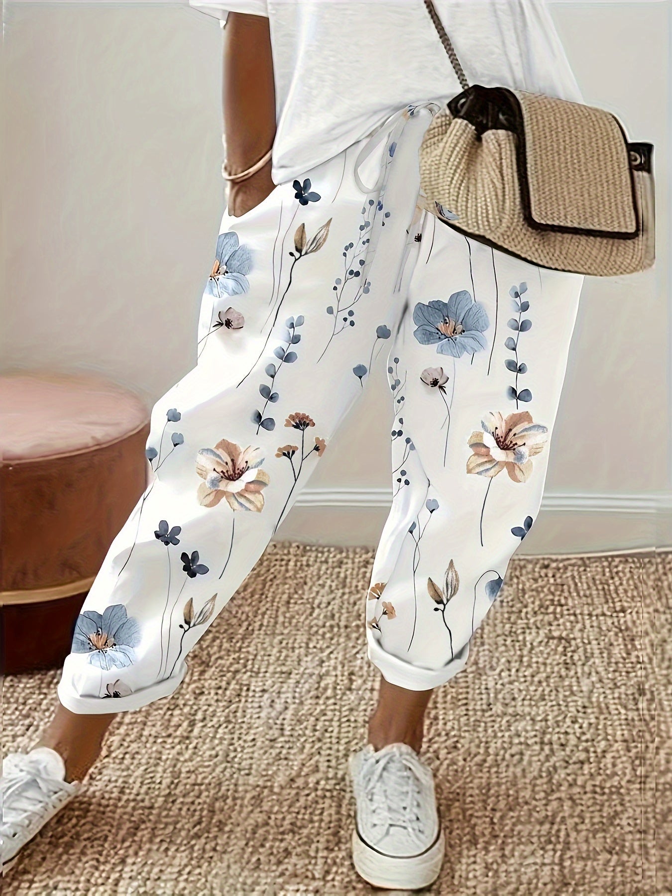Rechte broek met bloemenprint en koord - Lily