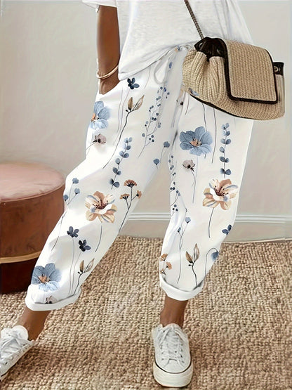 Rechte broek met bloemenprint en koord - Lily