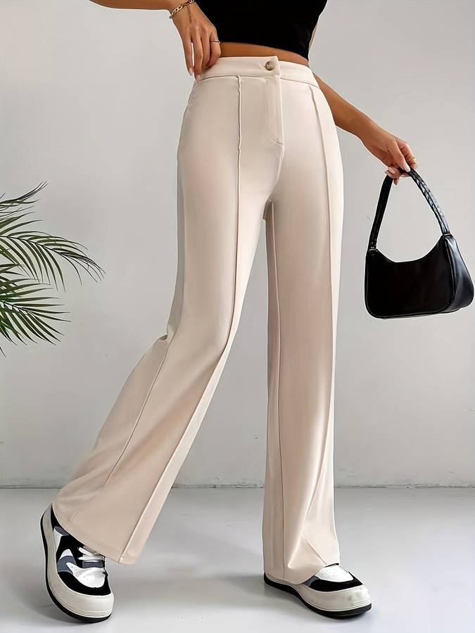 Beige broek met hoge taille voor dames
