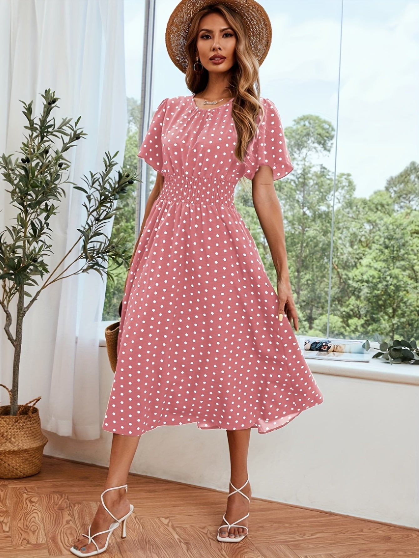 Ariella - Midi-jurk met ronde hals