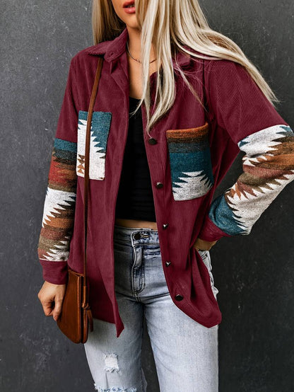 An | Corduroy jas met Aztekenpatroon