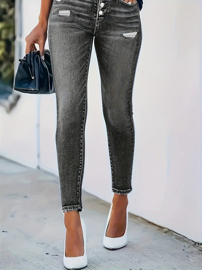 Single-breasted gescheurde skinny jeans - Grace