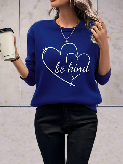 Armari - Blauwe oversized sweater met be kind statement en twee hartjes design