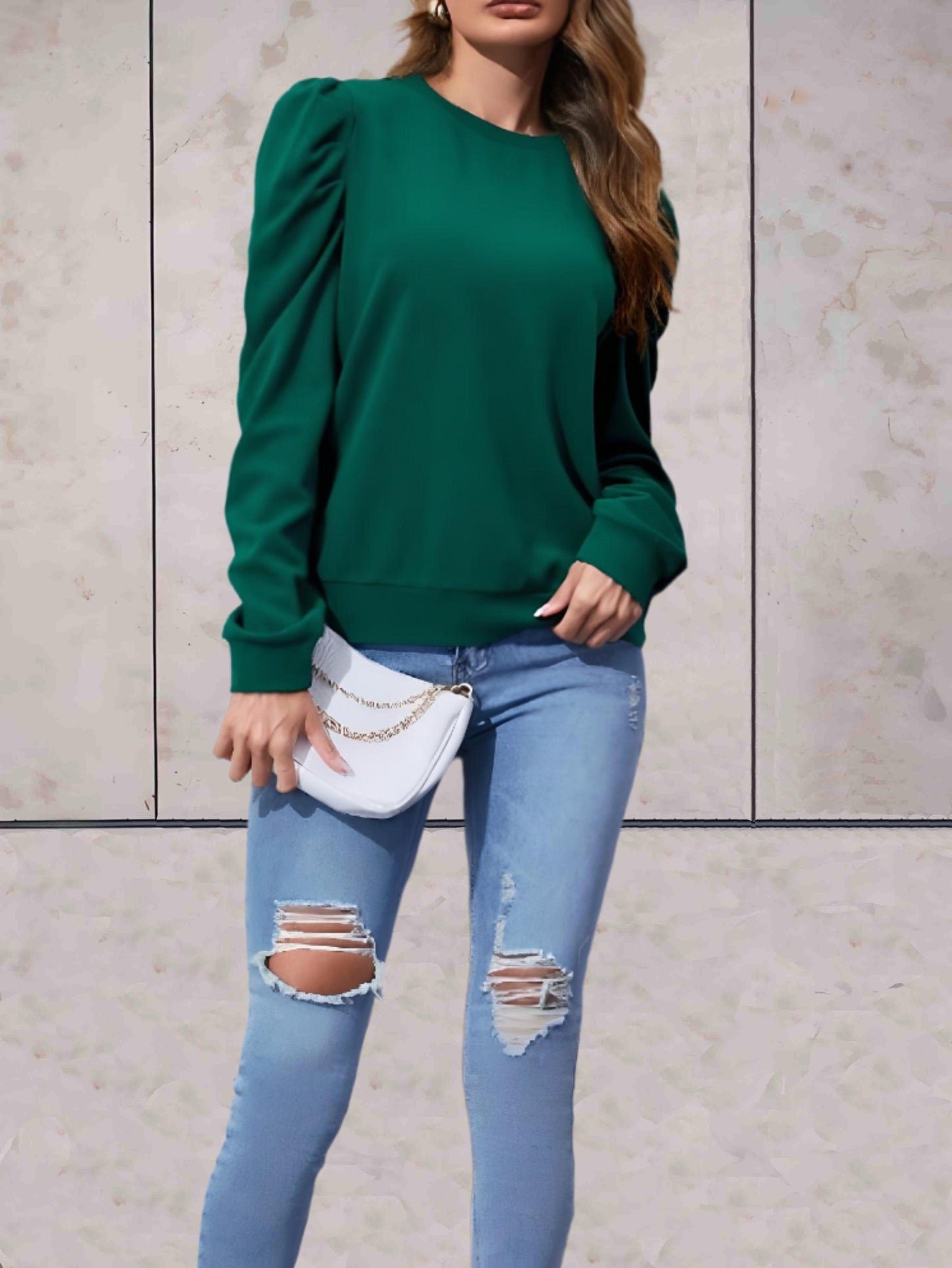 Charley - Effen oversized trui met gezwollen wijde mouwen