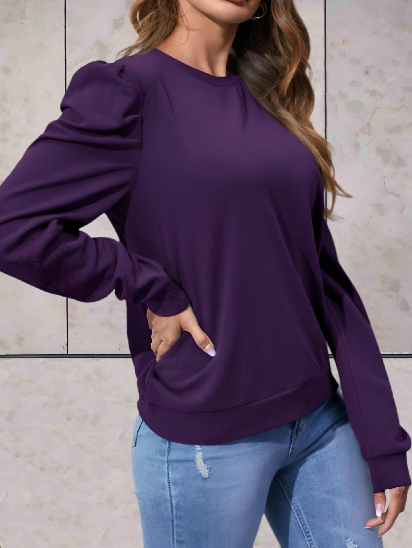 Charley - Effen oversized trui met gezwollen wijde mouwen