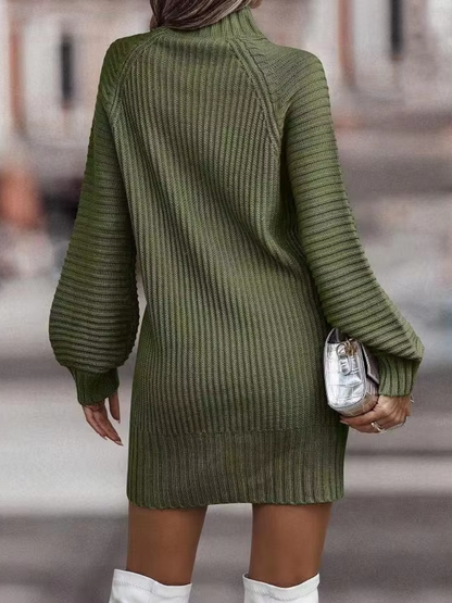 Vleijurk -  Jurk met Hoge Hals en Lange Mouwen-Geribde Gebreide Dames