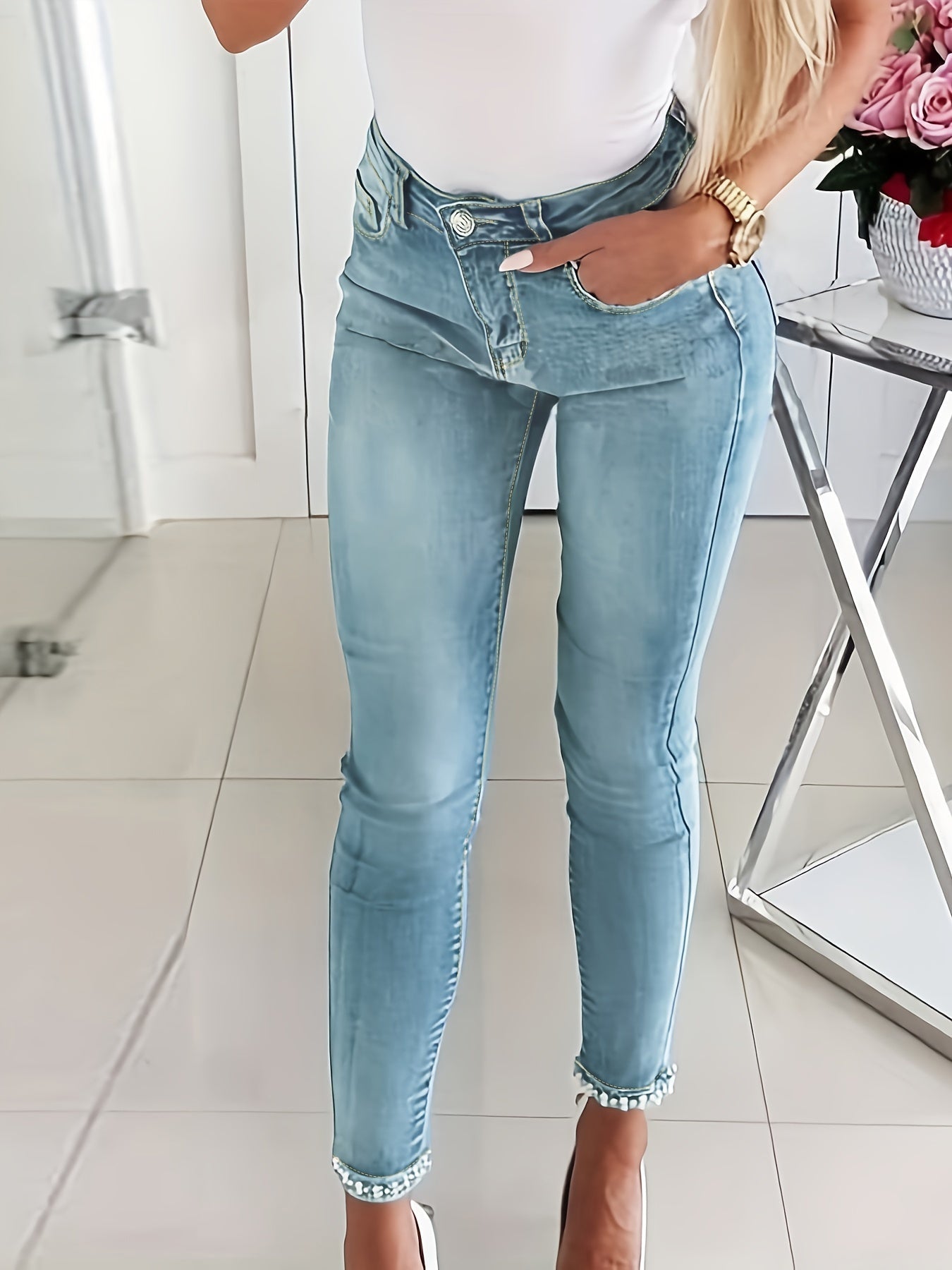 Blauwe high-stretch skinny jeans – Isabella