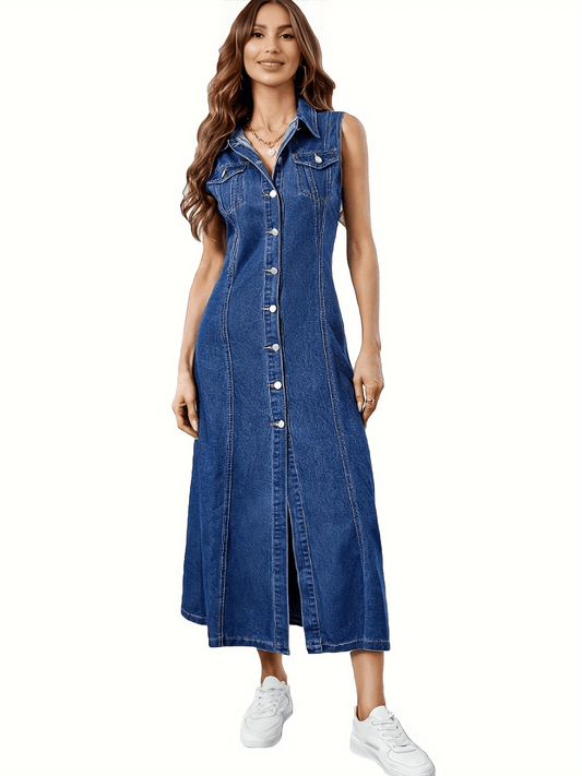 Denim jurk met enkele knopen - Riley