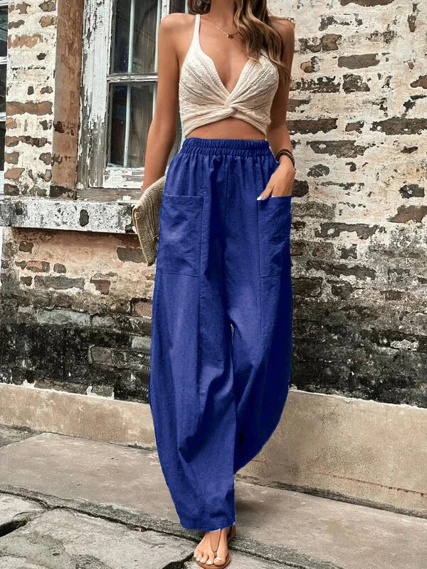 Arla - Damesbroek oversized, elastische zakken, eenkleurig, losse broek