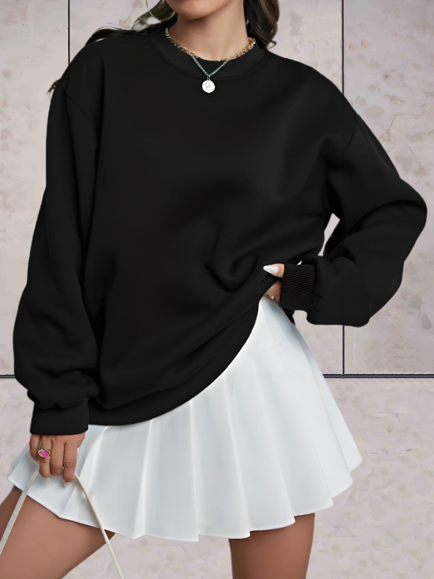 Ellison | comfortabele effen oversized trui ronde hals dikke kwaliteit