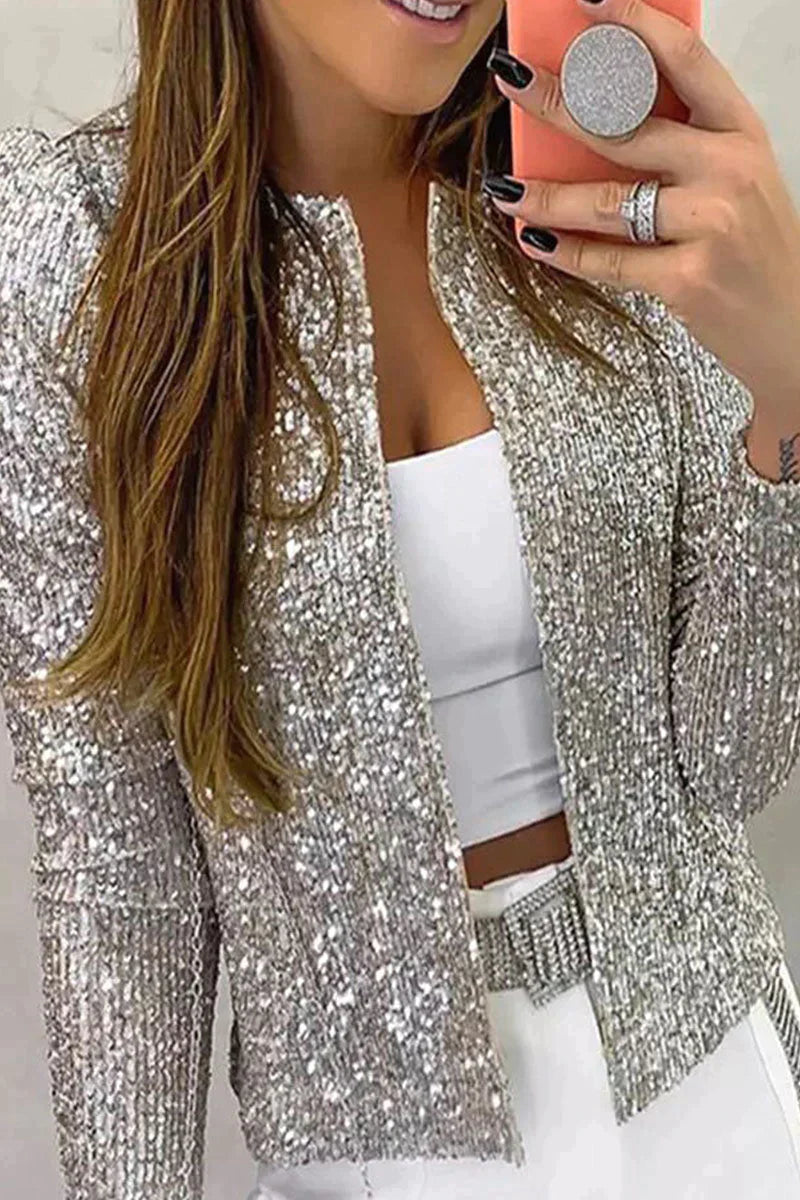 Casual effen pailletten patchwork bovenkleding