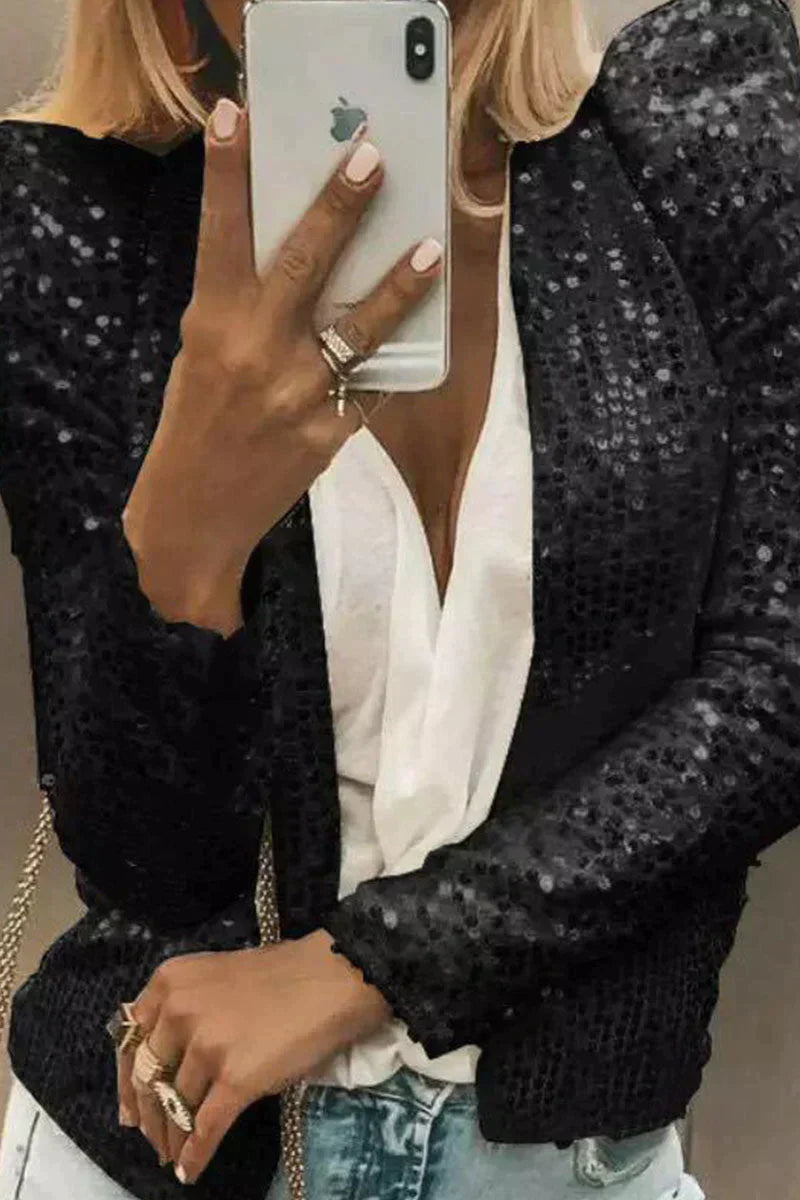 Casual effen pailletten patchwork bovenkleding