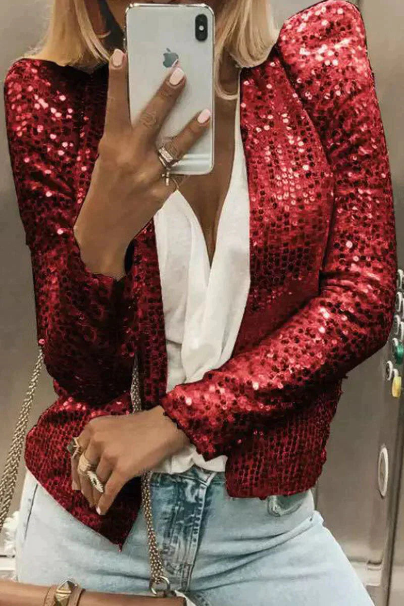 Casual effen pailletten patchwork bovenkleding