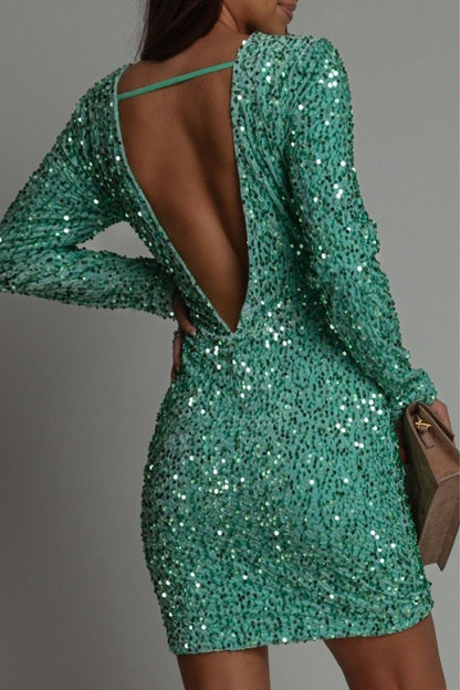 Rylee - Chique Winter Backless Glitter Party Jurk voor Vrouwen
