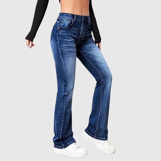Sienna | Uitlopende jeans met hoge taille en lichte wassing