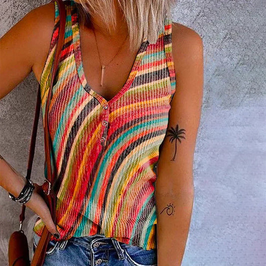 Corinne | Gebreid gestreept tanktop