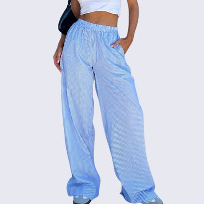 Gestreepte wijde pijpen broek voor dames