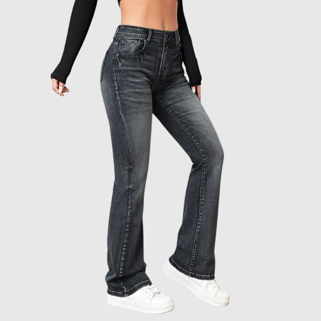 Sienna | Uitlopende jeans met hoge taille en lichte wassing