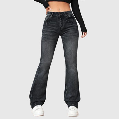 Sienna | Uitlopende jeans met hoge taille en lichte wassing