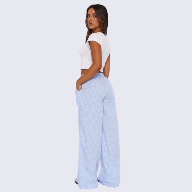 Gestreepte wijde pijpen broek voor dames