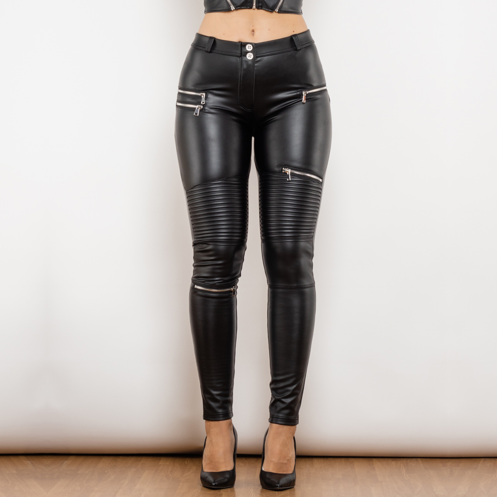 Ceola - Zwarte enge leren broek voor dames